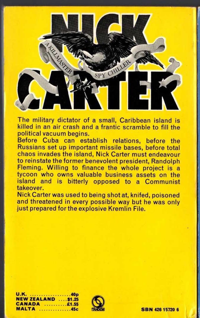 Nick Carter  THE KREMLIN FILE magnified rear book cover image