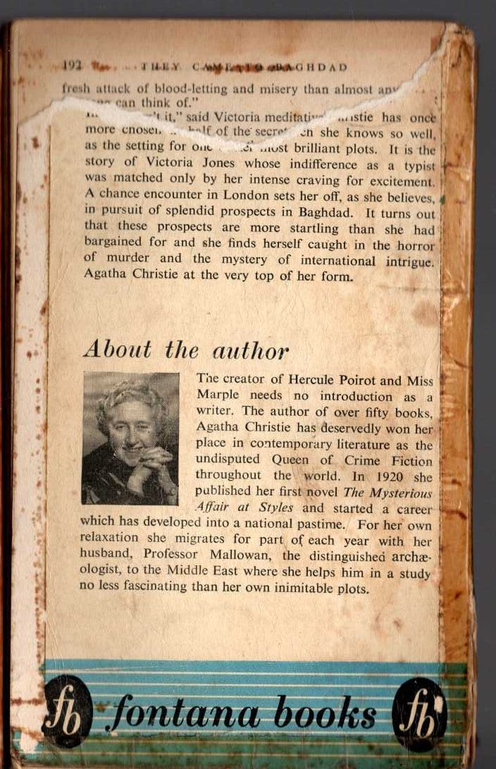 Agatha Christie  THEY CAME TO BAGHDAD magnified rear book cover image
