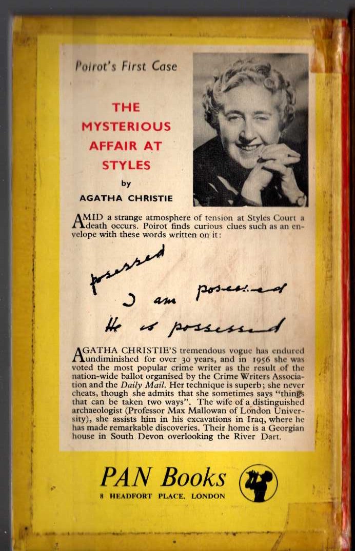 Agatha Christie  THE MYSTERIOUS AFFAIR AR STYLES magnified rear book cover image