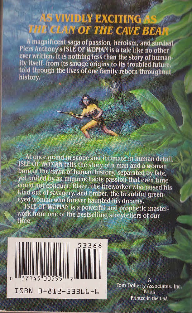 Piers Anthony  ISLE OF WOMAN magnified rear book cover image