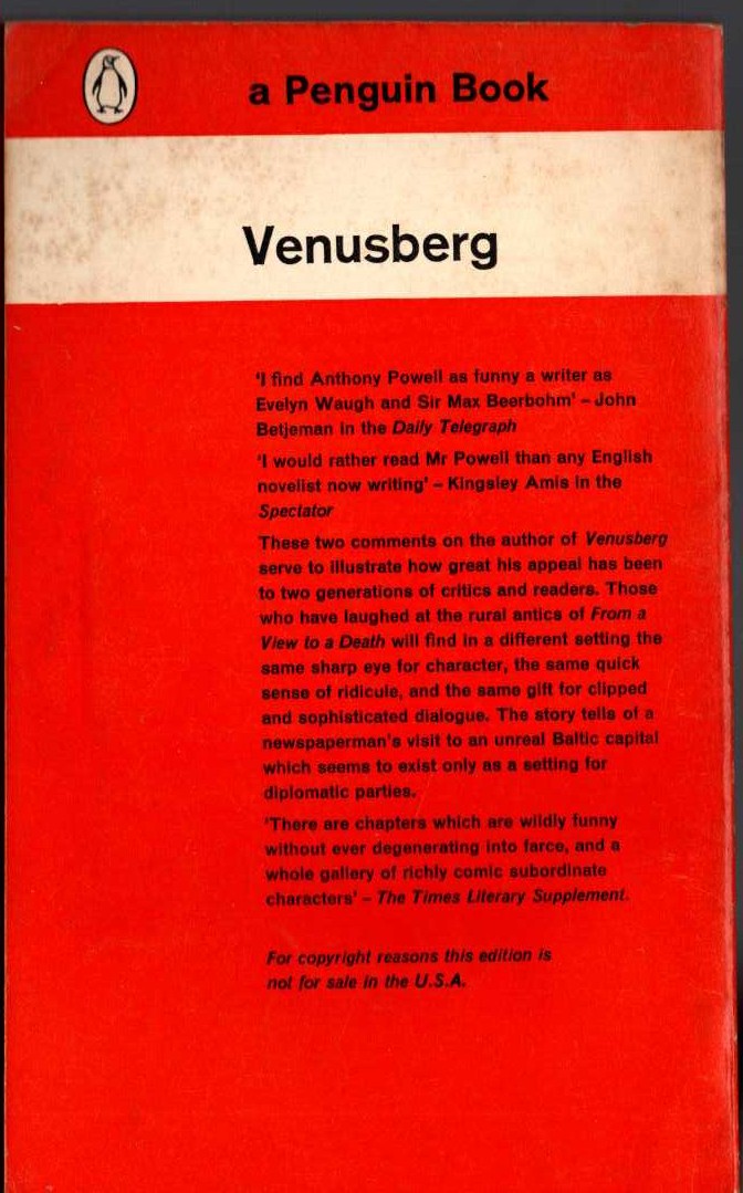 Anthony Powell  VENUSBERG magnified rear book cover image