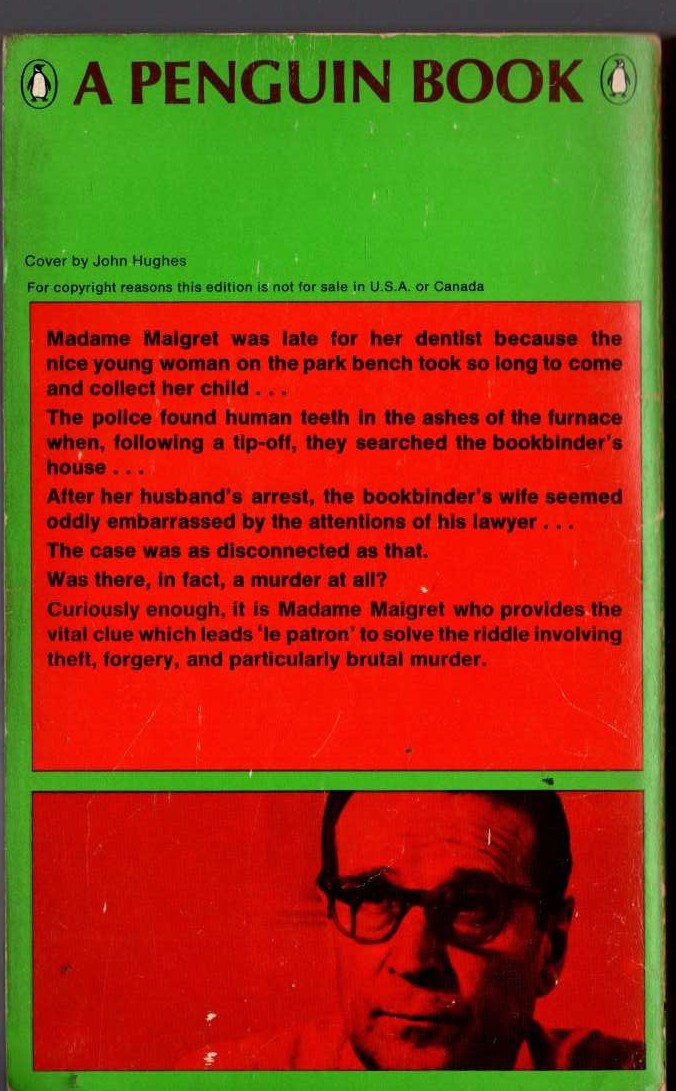 Georges Simenon  MADAME MAIGRET'S FRIEND magnified rear book cover image