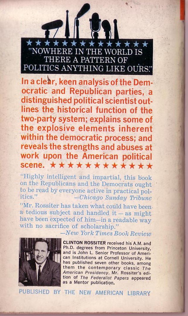 Clinton Rossiter  PARTIES AND POLITICS IN AMERICA magnified rear book cover image