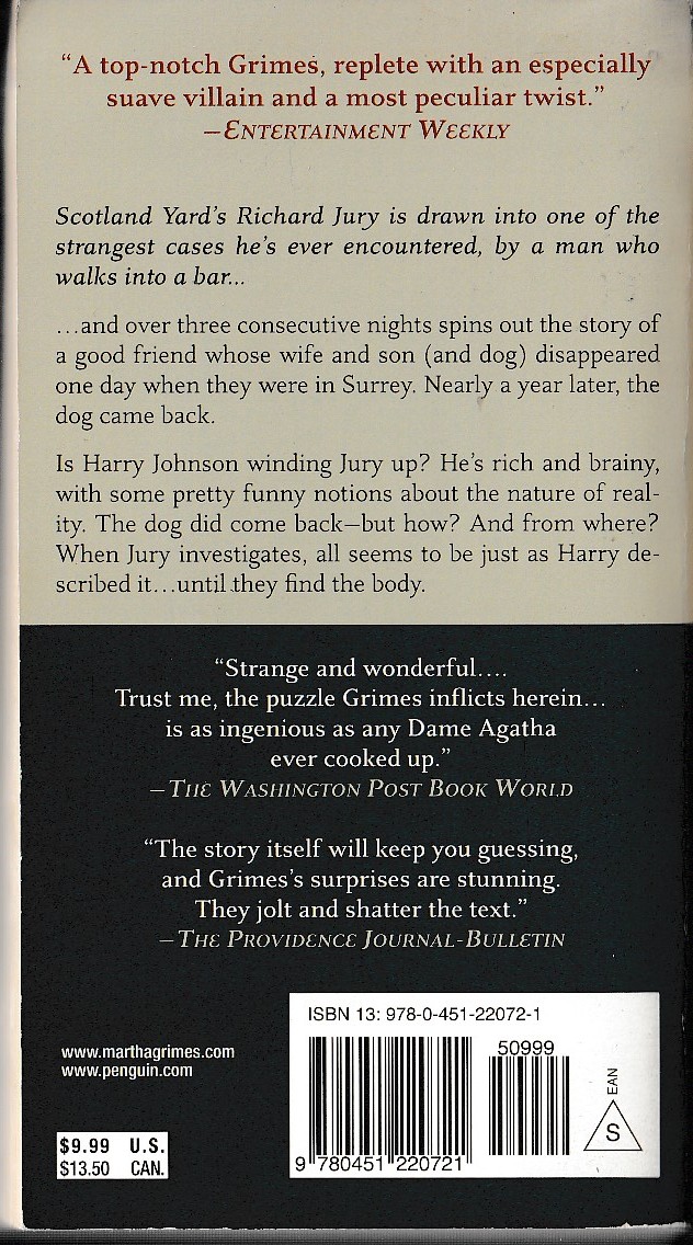 Martha Grimes  THE OLD WINE SHADES magnified rear book cover image
