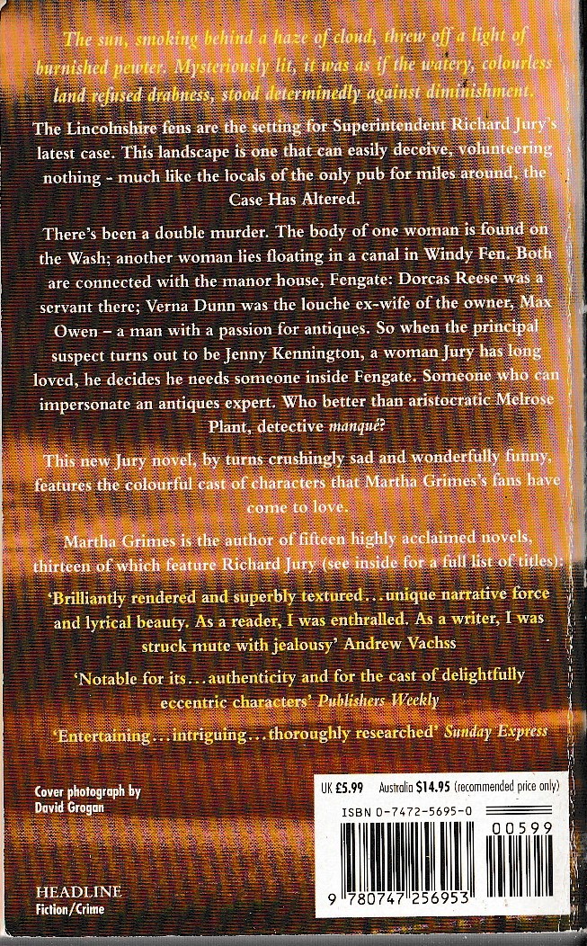 Martha Grimes  THE CASE HAS ALTERED magnified rear book cover image