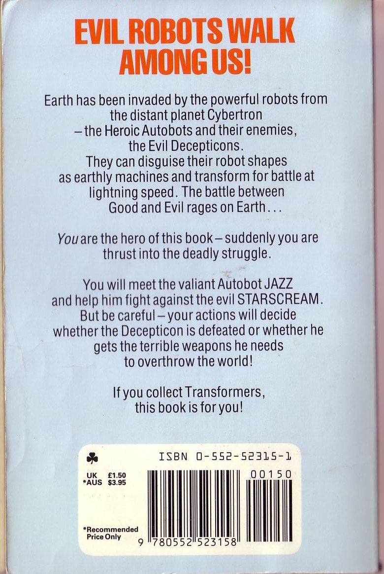 Dave Morris  PERIL FROM THE STARS magnified rear book cover image