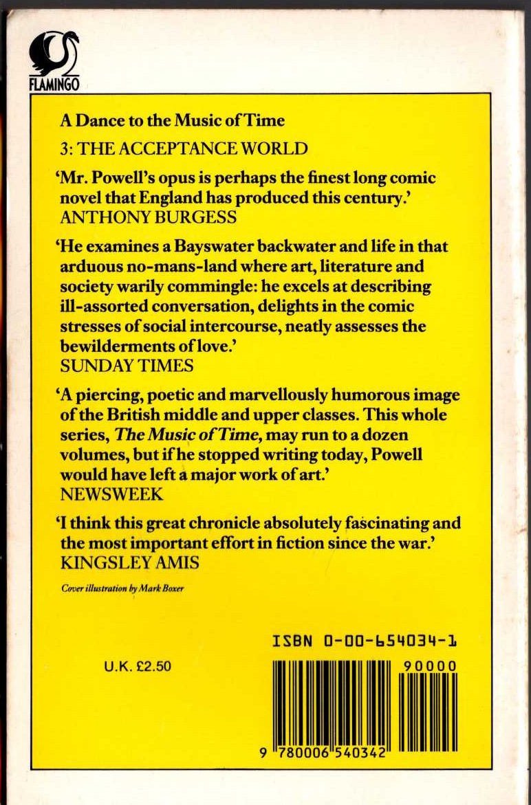 Anthony Powell  THE ACCEPTANCE WORLD magnified rear book cover image