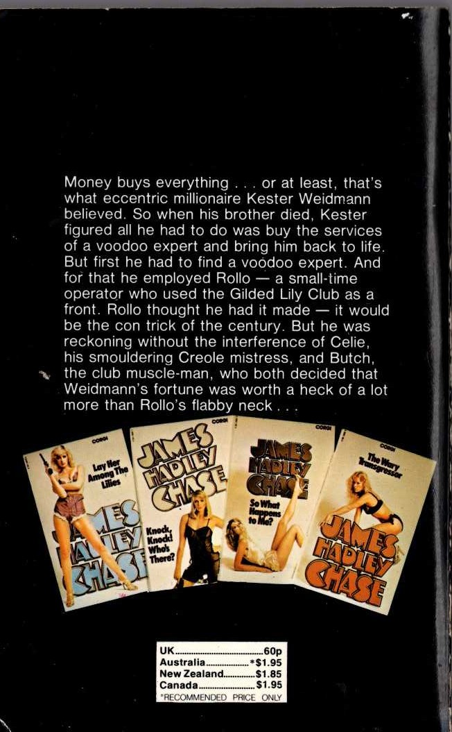 James Hadley Chase  MAKE THE CORPSE WALK magnified rear book cover image