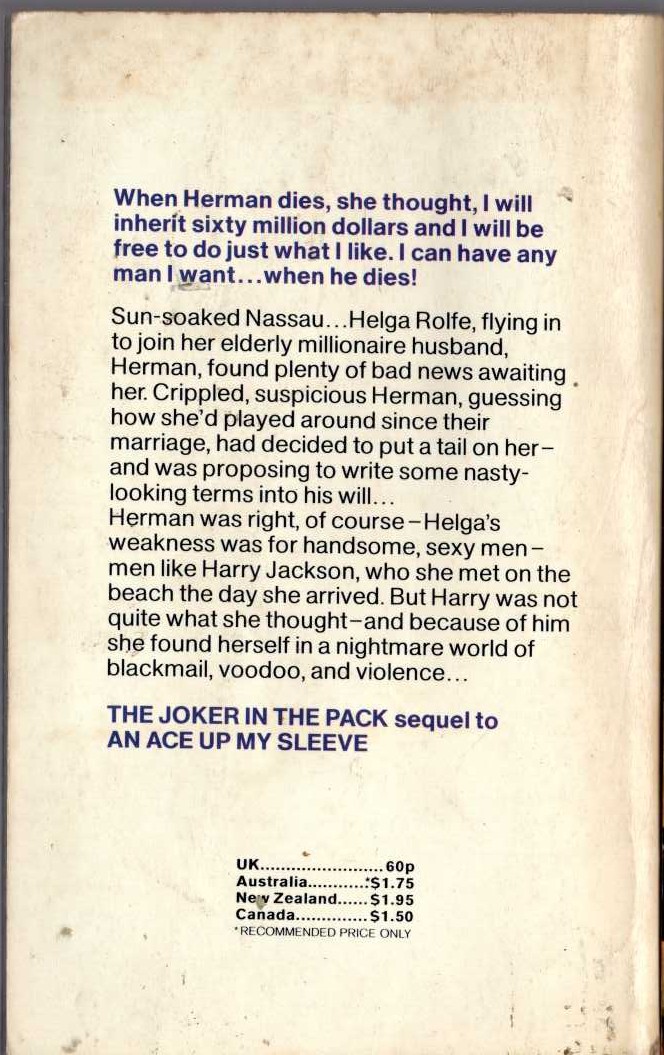 James Hadley Chase  THE JOKER IN THE PACK magnified rear book cover image