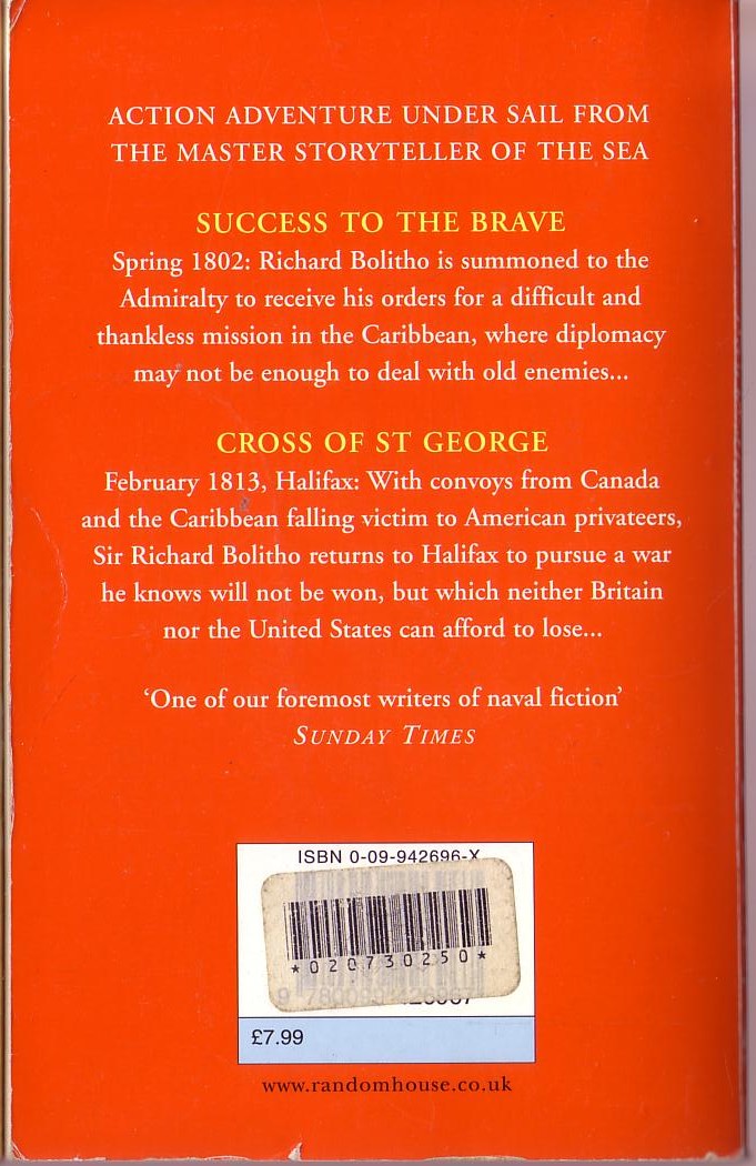 Alexander Kent  SUCCESS TO THE BRAVE and CROSS OF SAINT GEORGE magnified rear book cover image