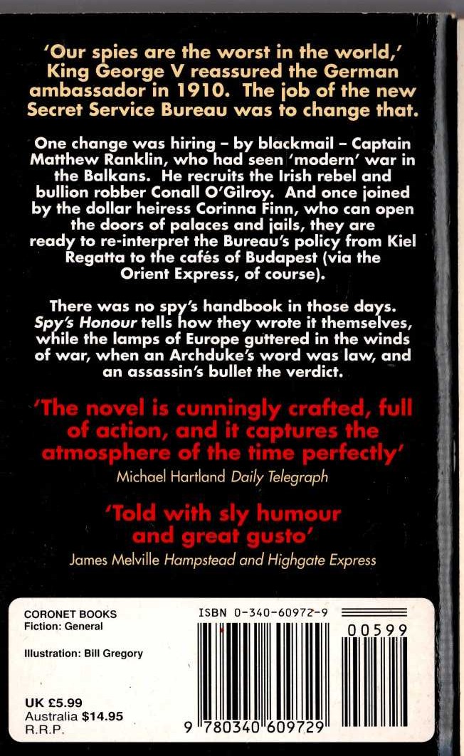 Gavin Lyall  SPY'S HONOUR magnified rear book cover image