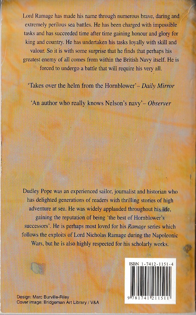 Dudley Pope  RAMAGE'S TRIAL magnified rear book cover image