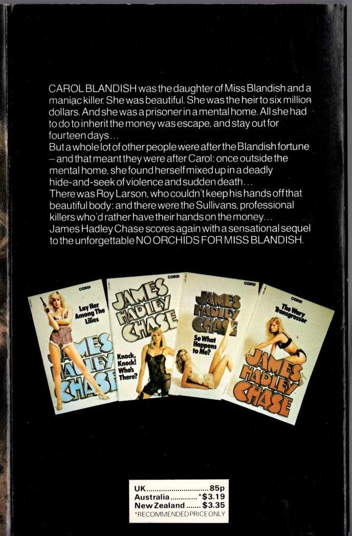 James Hadley Chase  THE FLESH OF THE ORCHID magnified rear book cover image