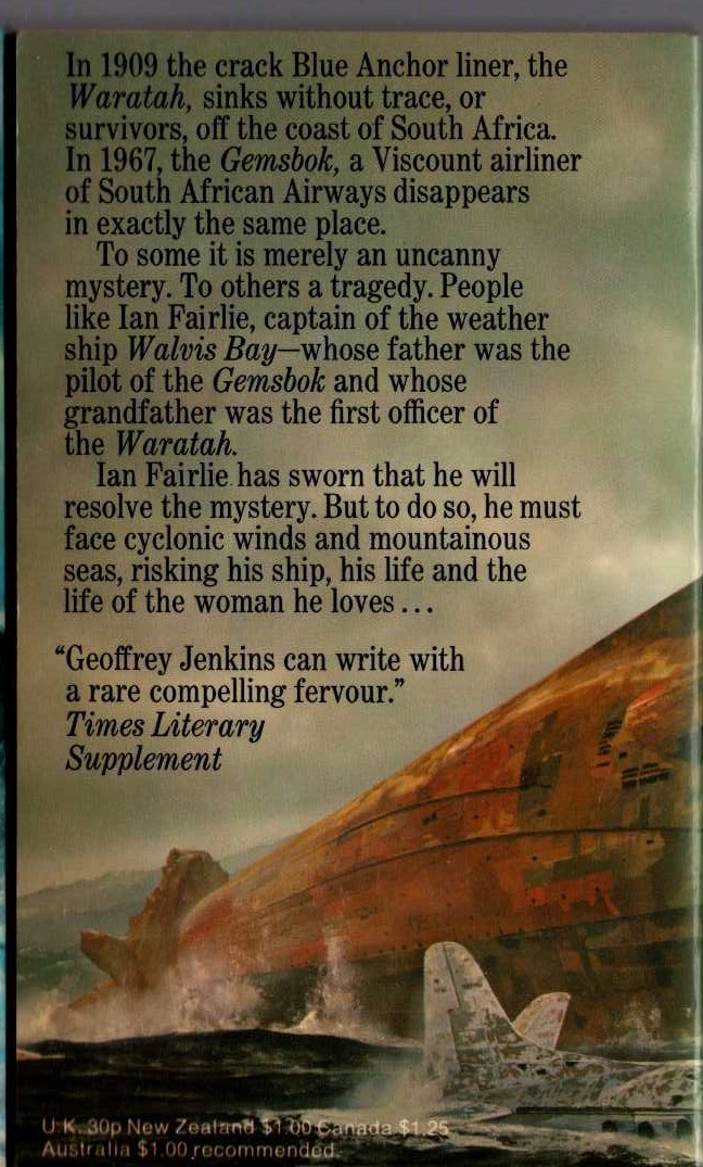 Geoffrey Jenkins  SCEND OF THE SEA magnified rear book cover image