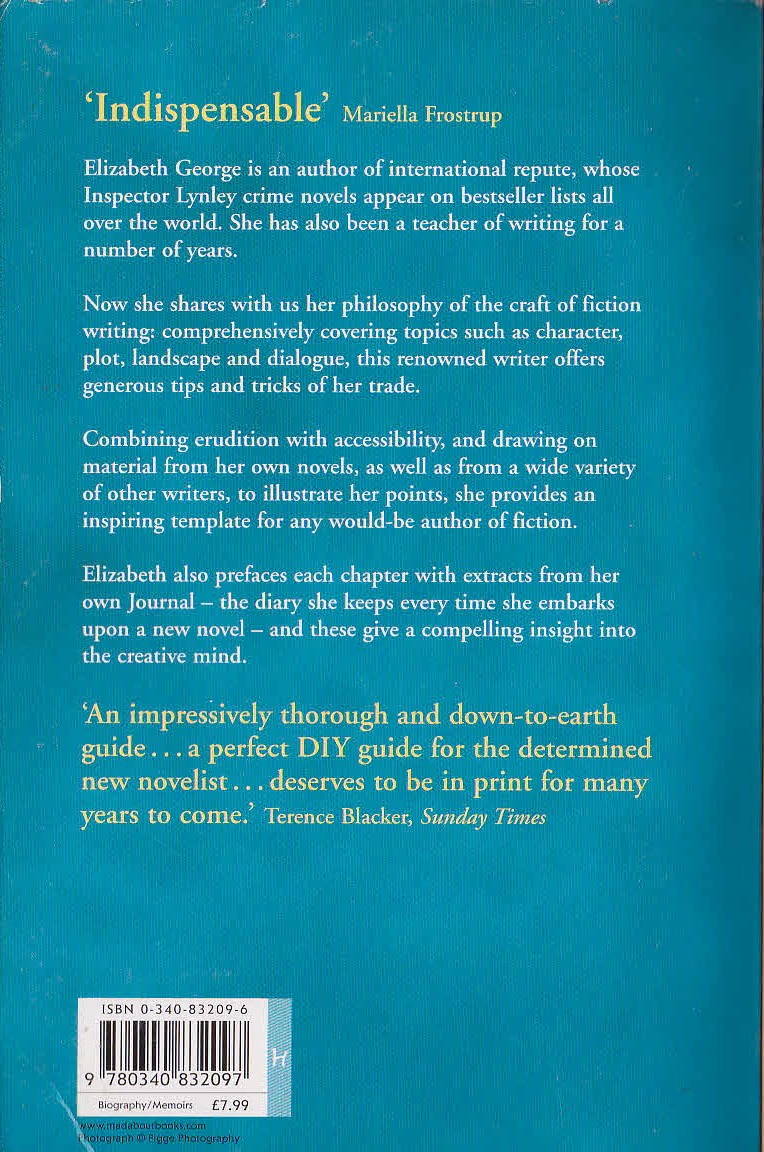 Elizabeth George  WRITE AWAY. One Novelist's Approach to Fiction and Writing Life magnified rear book cover image