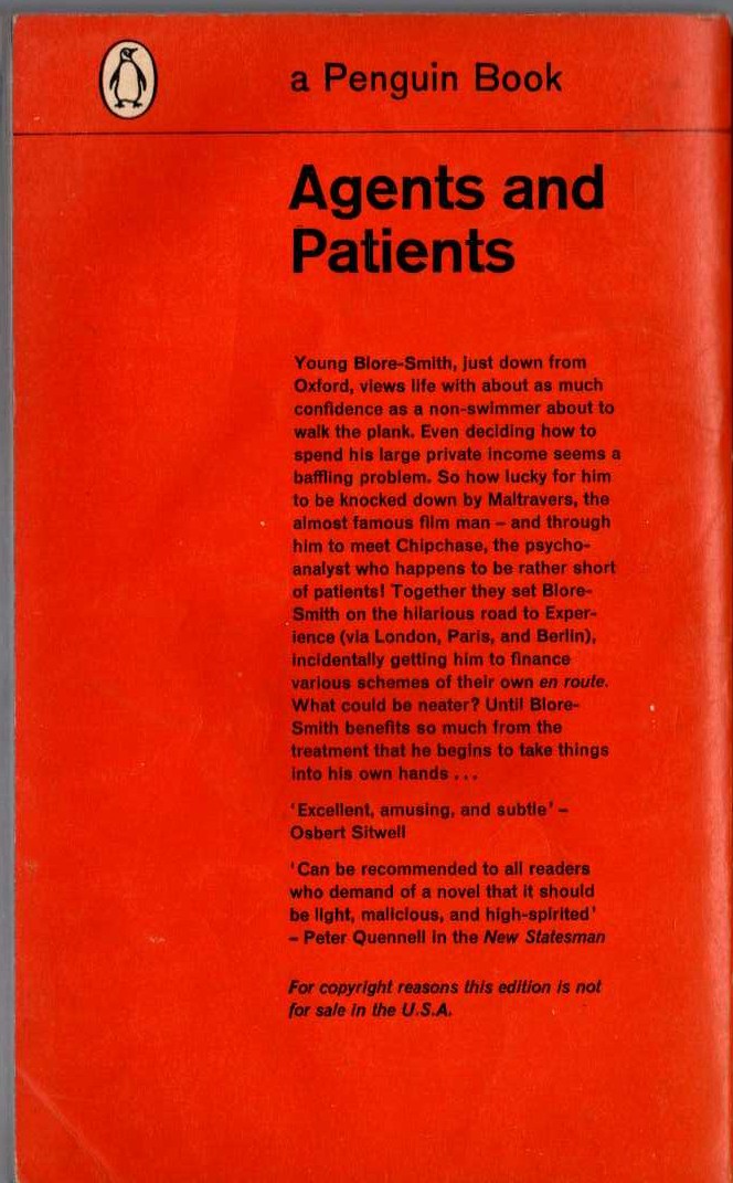 Anthony Powell  AGENTS AND PATIENTS magnified rear book cover image