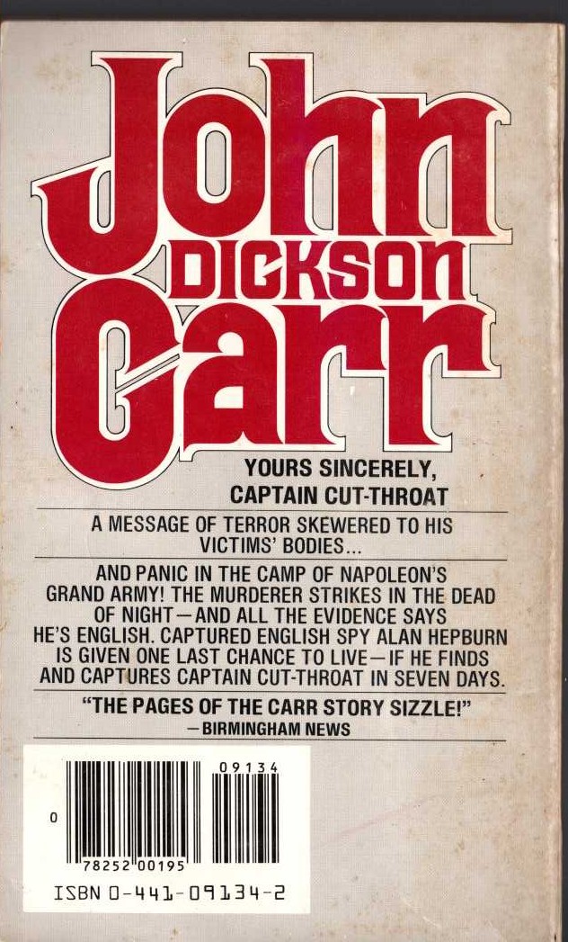 John Dickson Carr  CAPTAIN CUT-THROAT magnified rear book cover image