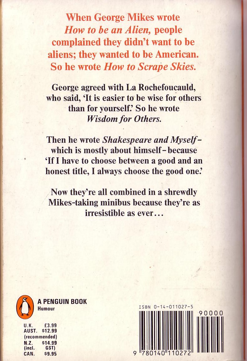 George Mikes  HOW TO BE A YANK AND MORE WISDOM magnified rear book cover image