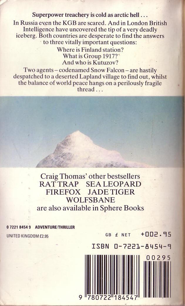 Craig Thomas  SNOW FALCON magnified rear book cover image