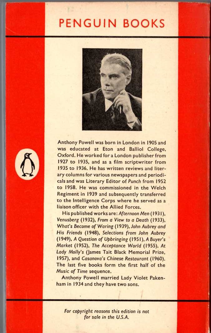 Anthony Powell  FROM A VIEW TO A DEATH magnified rear book cover image