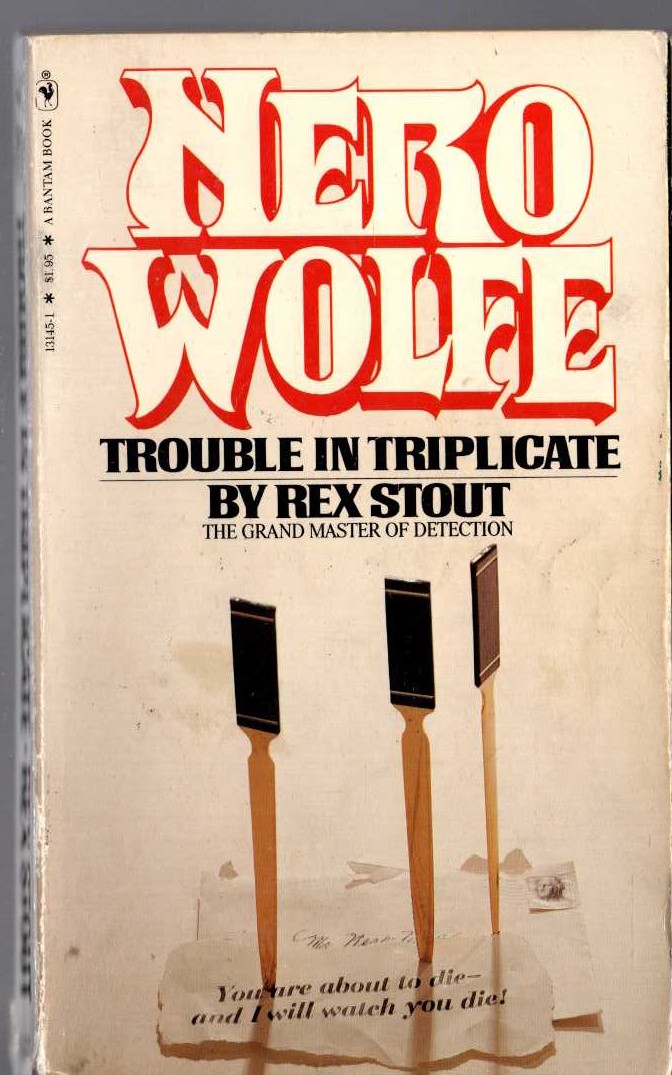 Rex Stout  TROUBLE IN TRIPLICATE front book cover image