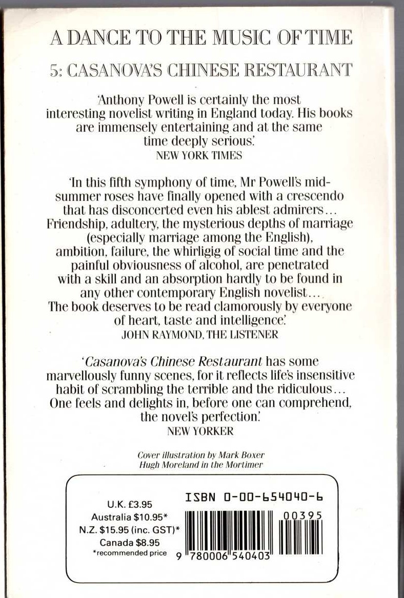 Anthony Powell  CASANOVA'S CHINESE RESTAURANT magnified rear book cover image