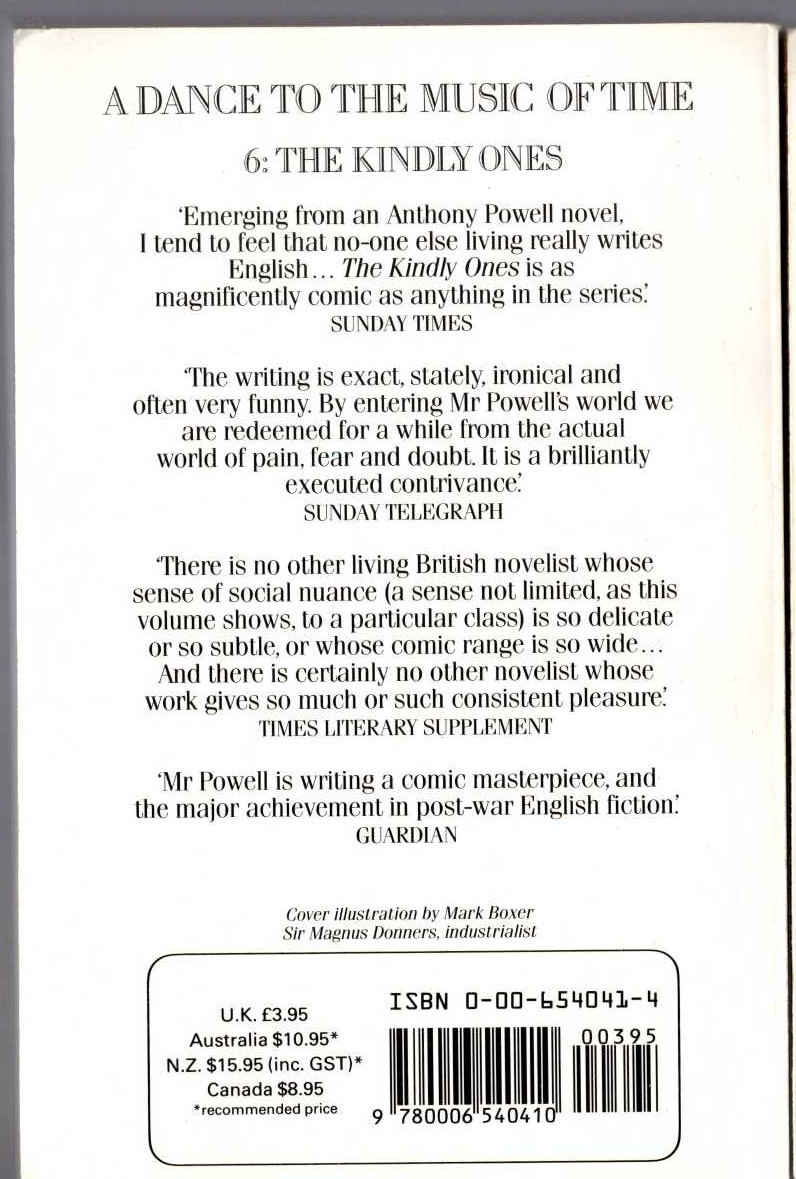Anthony Powell  THE KINDLY ONES magnified rear book cover image