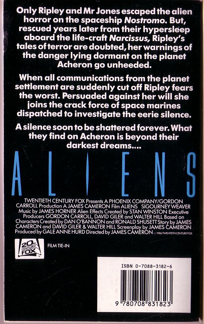 Alan Dean Foster  ALIENS (Weaver) magnified rear book cover image