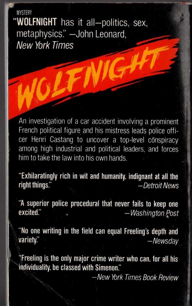 Nicolas Freeling  WOLFNIGHT magnified rear book cover image