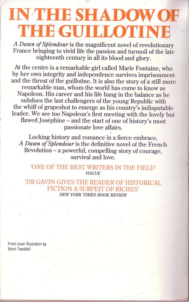 Catherine Gavin  A DAWN OF SPLENDOUR magnified rear book cover image