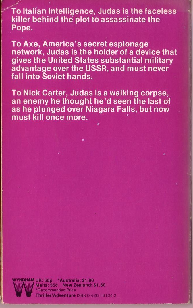 Nick Carter  VATICAN VENDETTA magnified rear book cover image