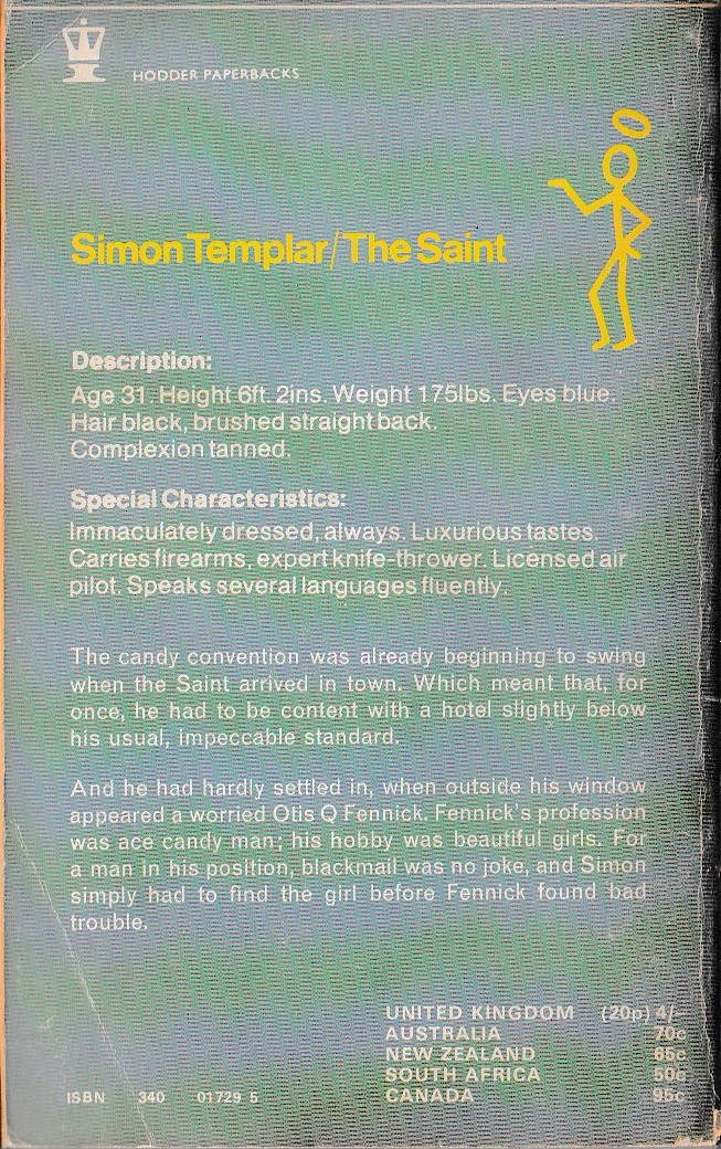 Leslie Charteris  THE SAINT TO THE RESCUE magnified rear book cover image