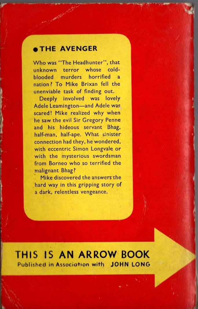 Edgar Wallace  THE AVENGER magnified rear book cover image