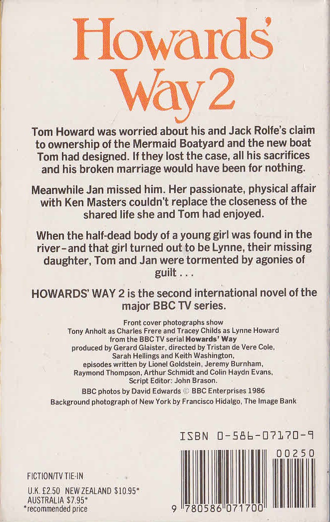 John Brason  HOWARDS' WAY 2 (BBC TV) magnified rear book cover image