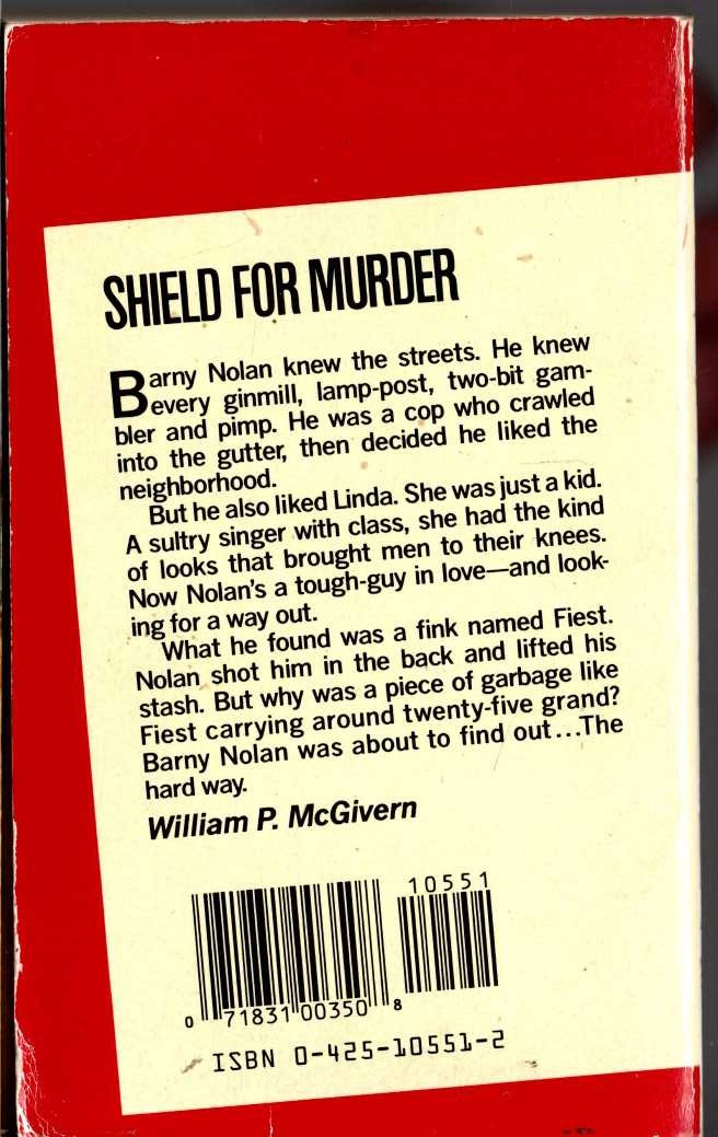 (William P.McGivern) SHIELD FOR MURDER magnified rear book cover image
