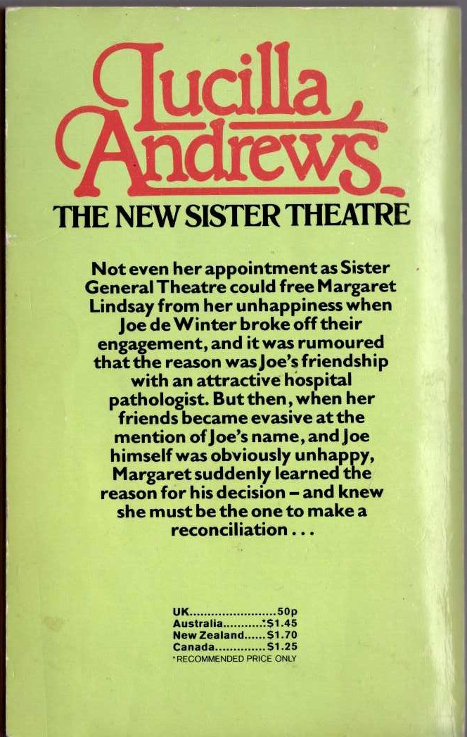 Lucilla Andrews  THE NEW SISTER THEATRE magnified rear book cover image