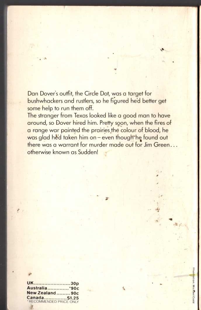 Oliver Strange  SUDDEN MAKES WAR magnified rear book cover image