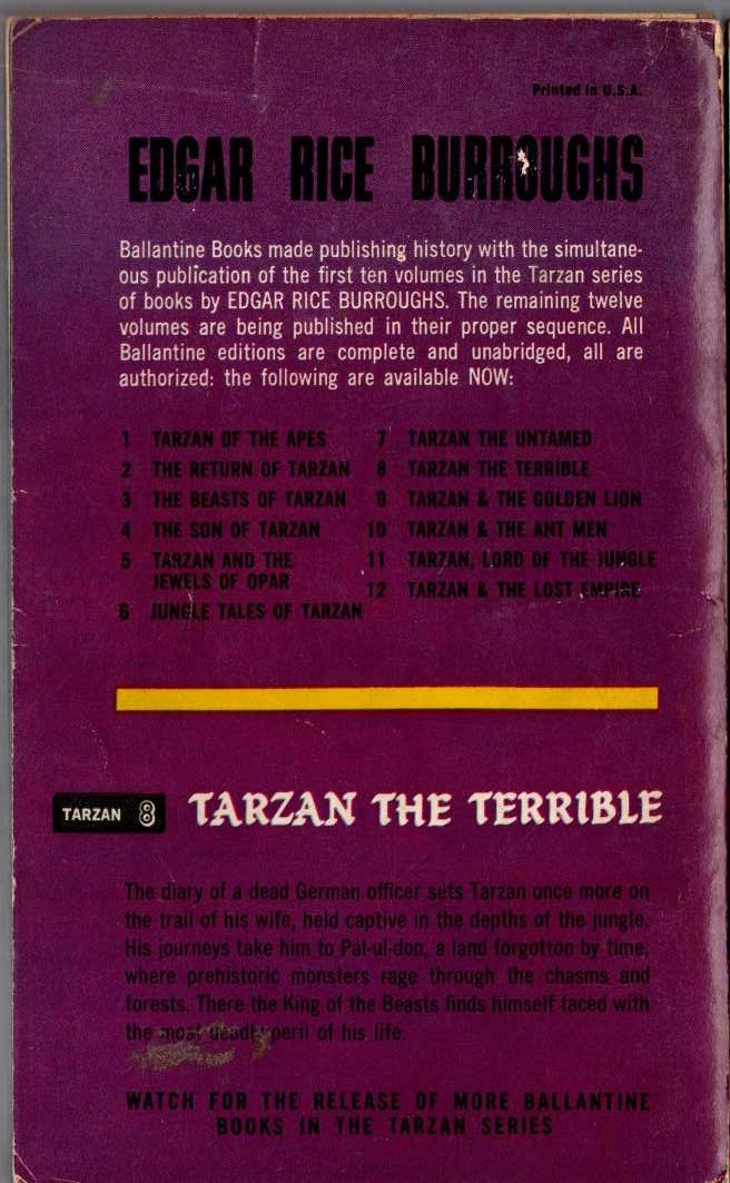 Edgar Rice Burroughs  TARZAN THE TERRIBLE magnified rear book cover image