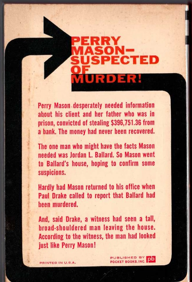 Erle Stanley Gardner  THE CASE OF THE SUN BATHER'S DIARY magnified rear book cover image