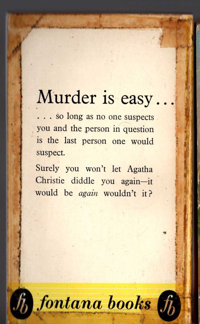 Agatha Christie  MURDER IS EASY... magnified rear book cover image
