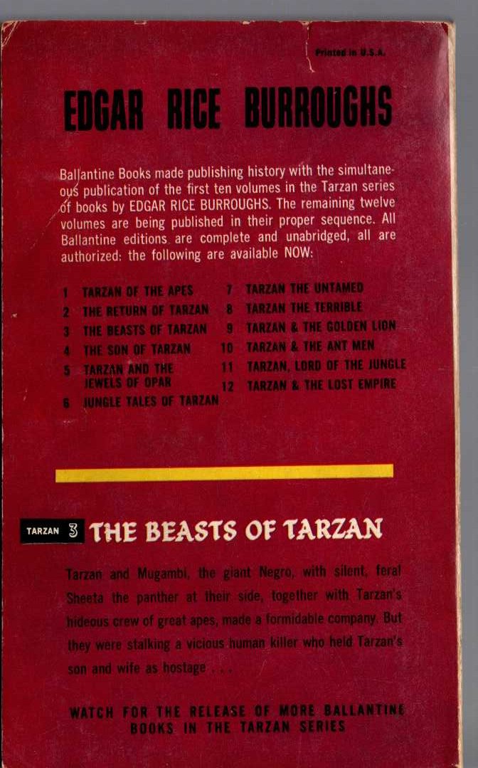 Edgar Rice Burroughs  THE BEASTS OF TARZAN magnified rear book cover image