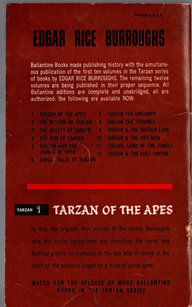 Edgar Rice Burroughs  TARZAN OF THE APES magnified rear book cover image