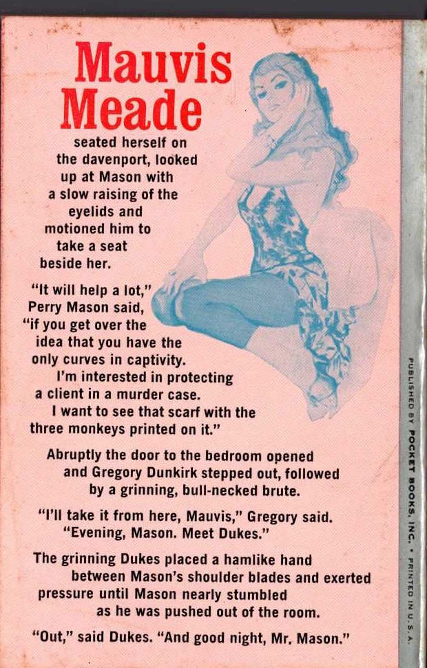 Erle Stanley Gardner  THE CASE OF THE MYTHICAL MONKEYS magnified rear book cover image
