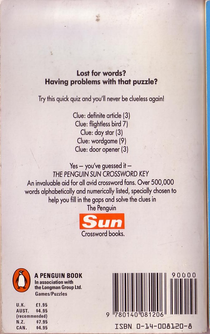 THE PENGUIN SUN CROSSWORD KEY magnified rear book cover image