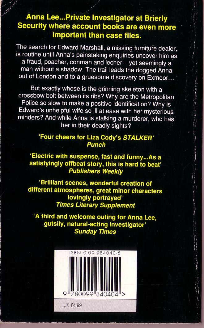 Liza Cody  STALKER (LWT - Imogen Stubbs) magnified rear book cover image