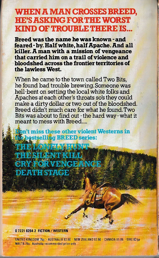 James A. Muir  BREED 5: THE GALLOWS TREE magnified rear book cover image