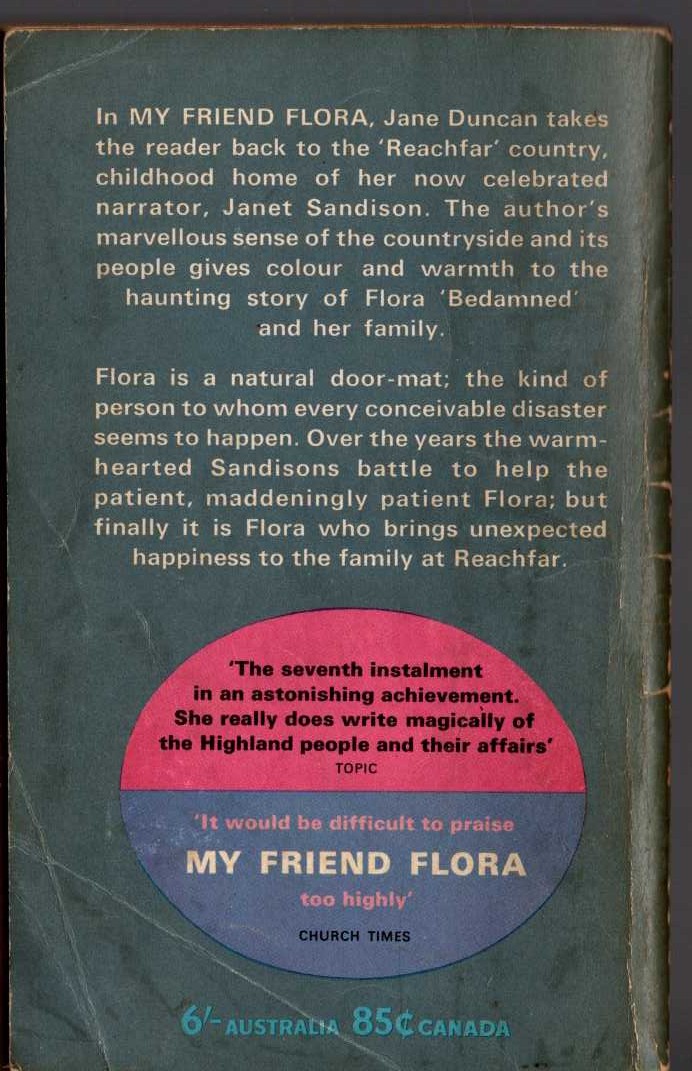 Jane Duncan  MY FRIEND FLORA magnified rear book cover image