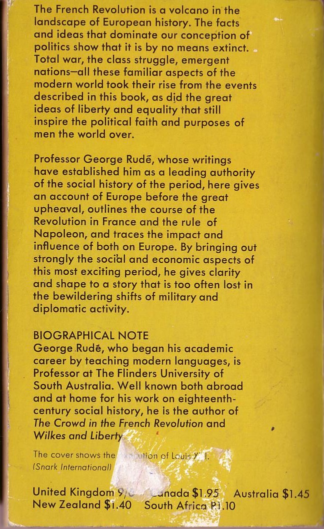 George Rude  REVOLUTIONARY EUROPE 1783-1815 magnified rear book cover image