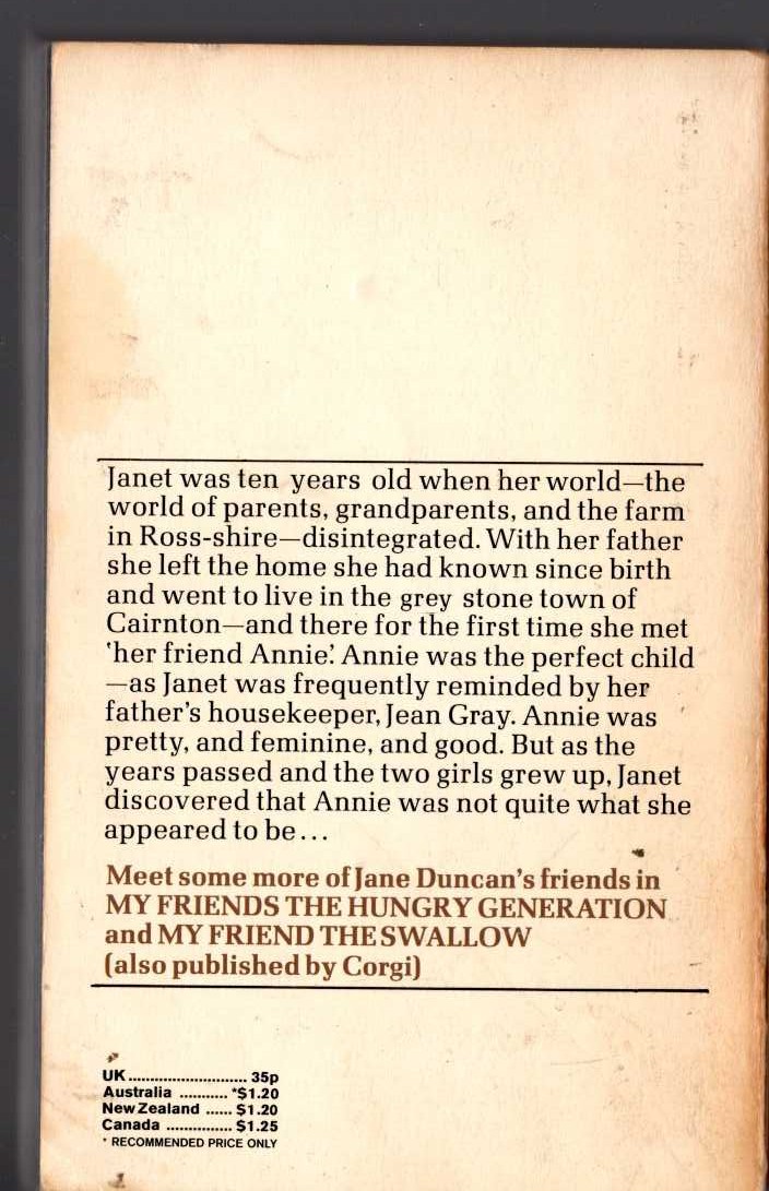 Jane Duncan  MY FRIEND ANNIE magnified rear book cover image