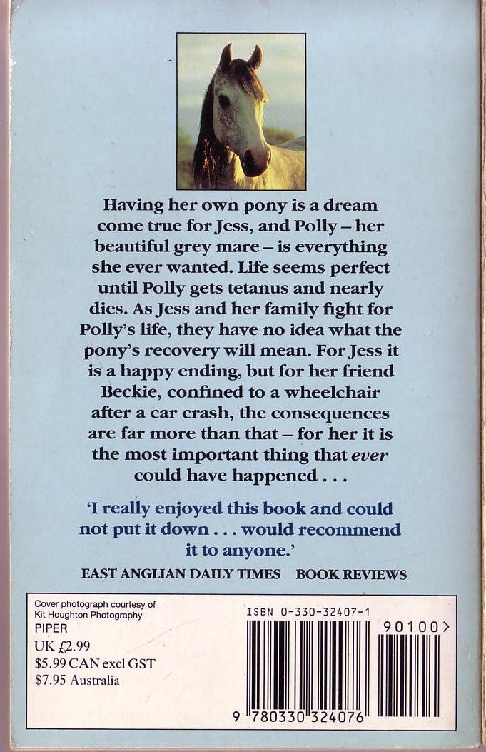 Wendy Douthwaite  ALL BECAUSE OF POLLY magnified rear book cover image